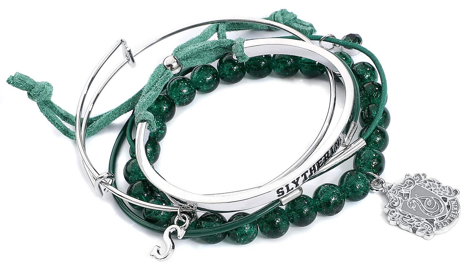 Harry Potter Slytherin bracelet details showing crest accents ideal for cosplay or weekend outfits