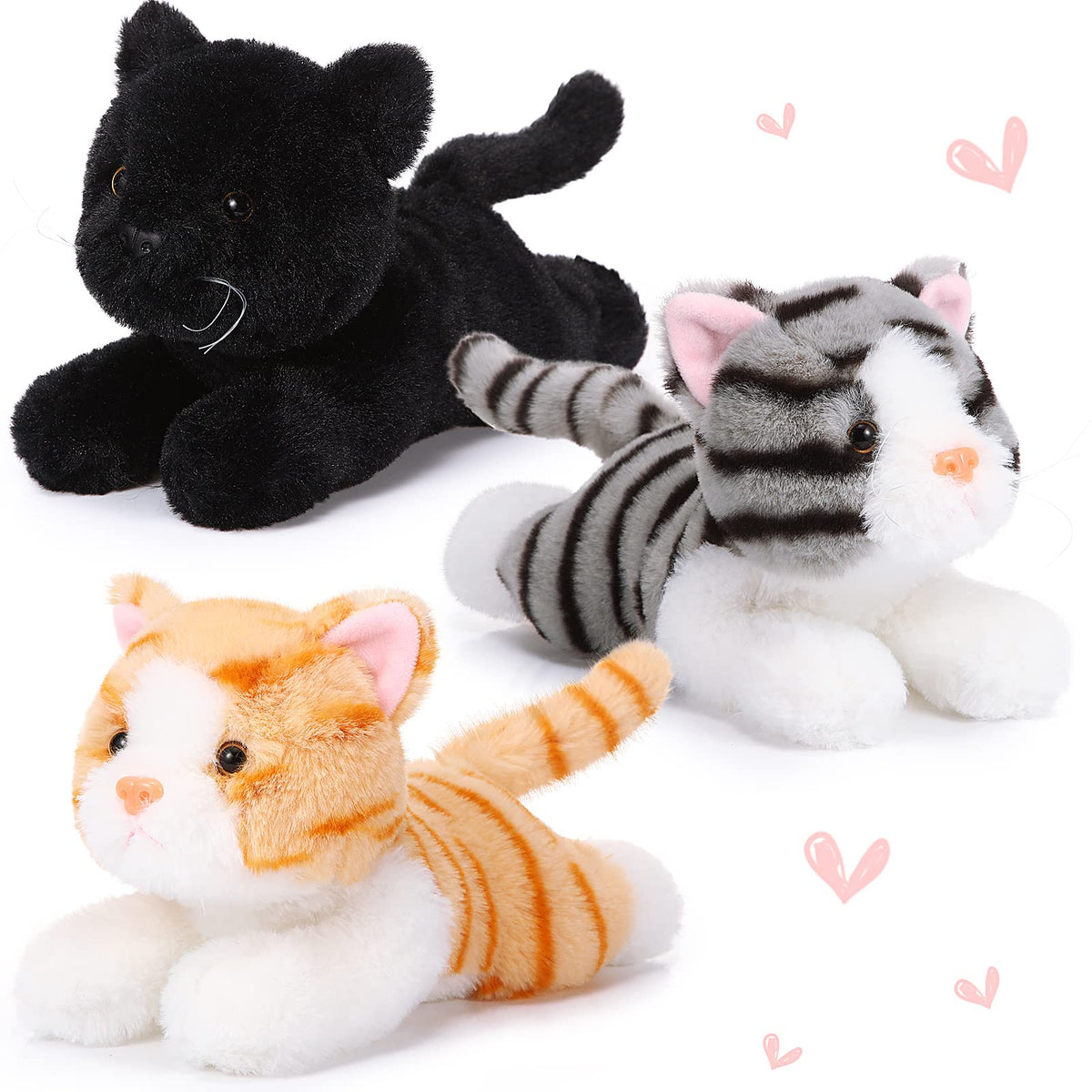 Harrycle three-piece cat plush set, ideal cuddle companions for kids and decor.