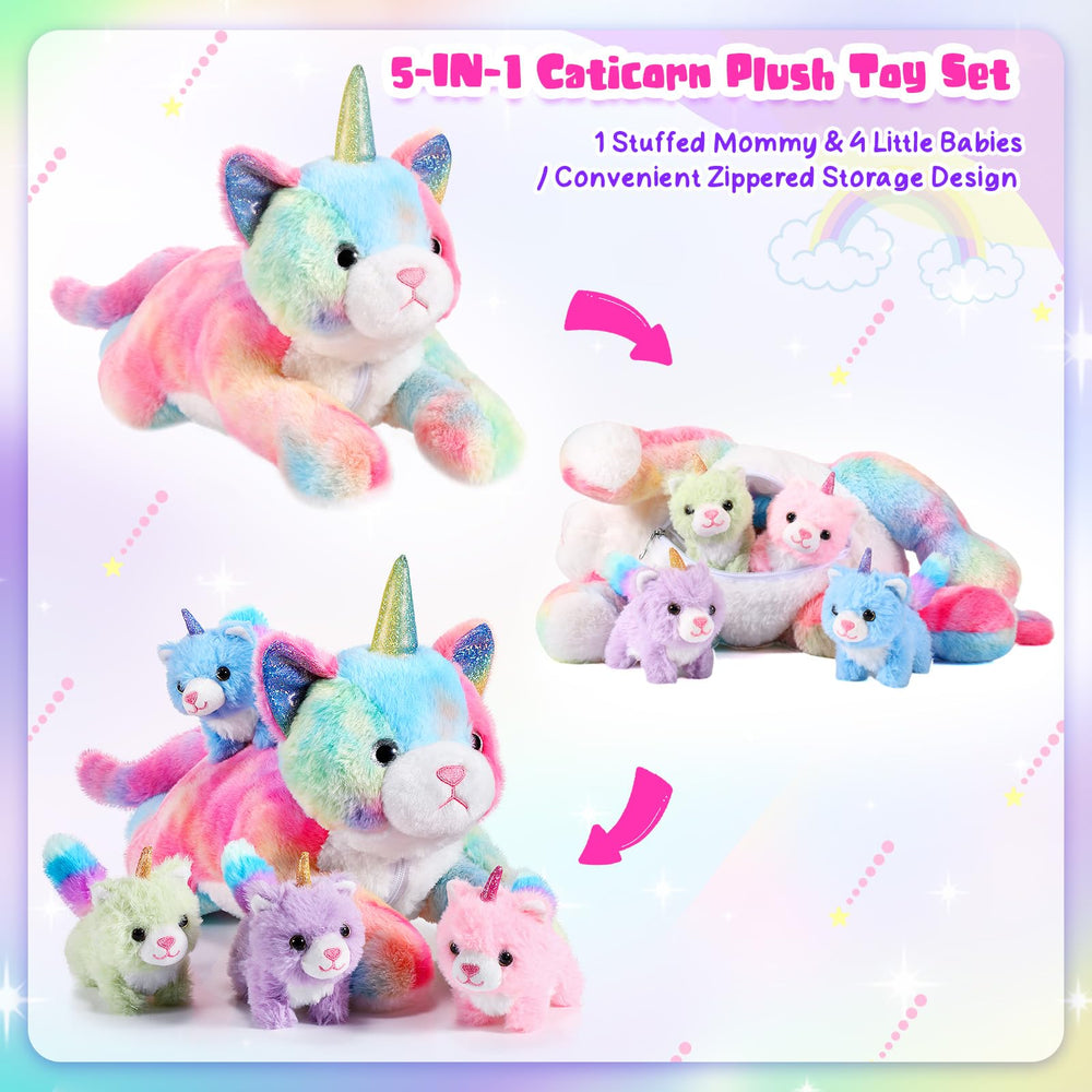Harrycle Rainbow Caticorn plush close-up shows soft fur and cuddly texture.