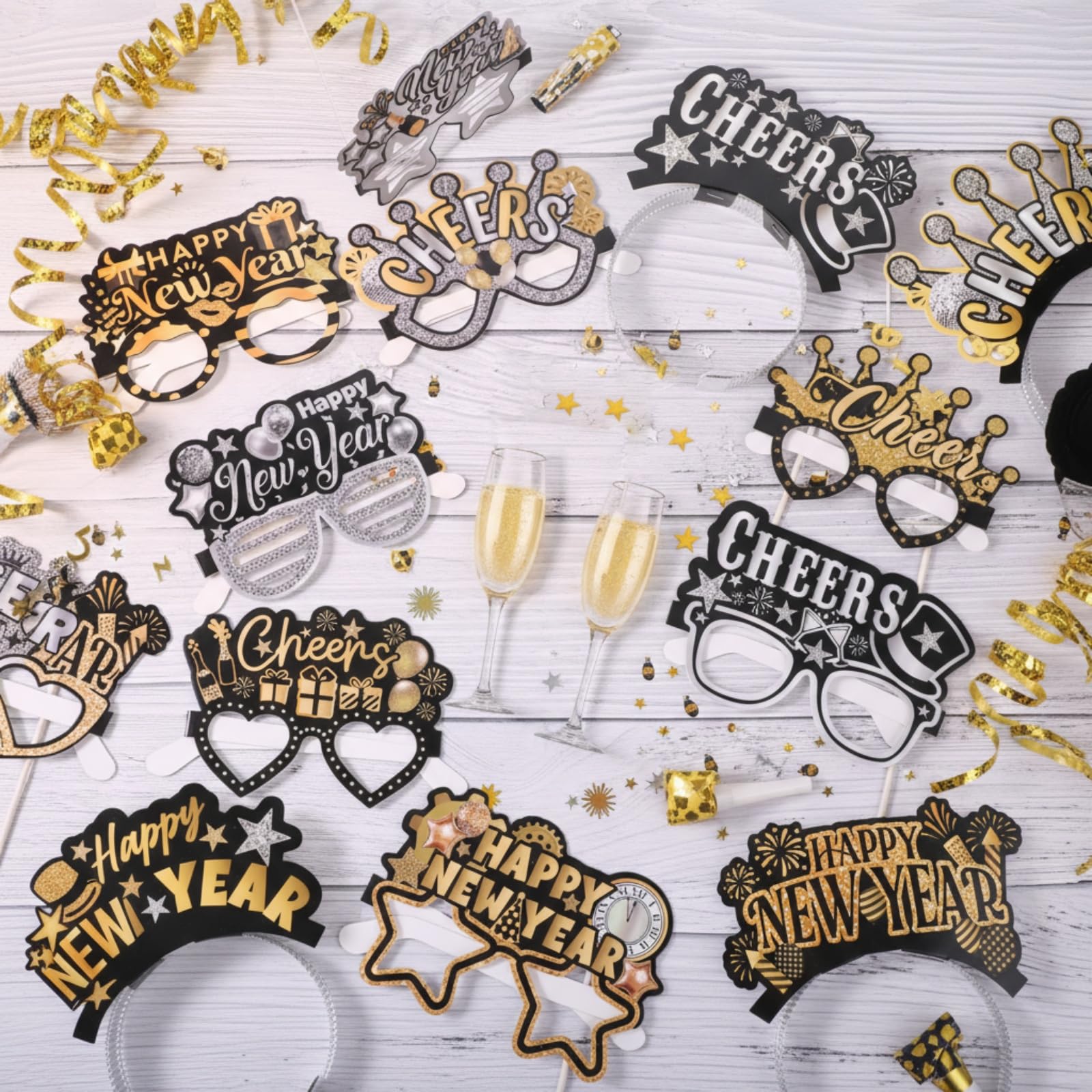 Harrycle Happy New Year headbands provide comfortable, glittering wear for photos.