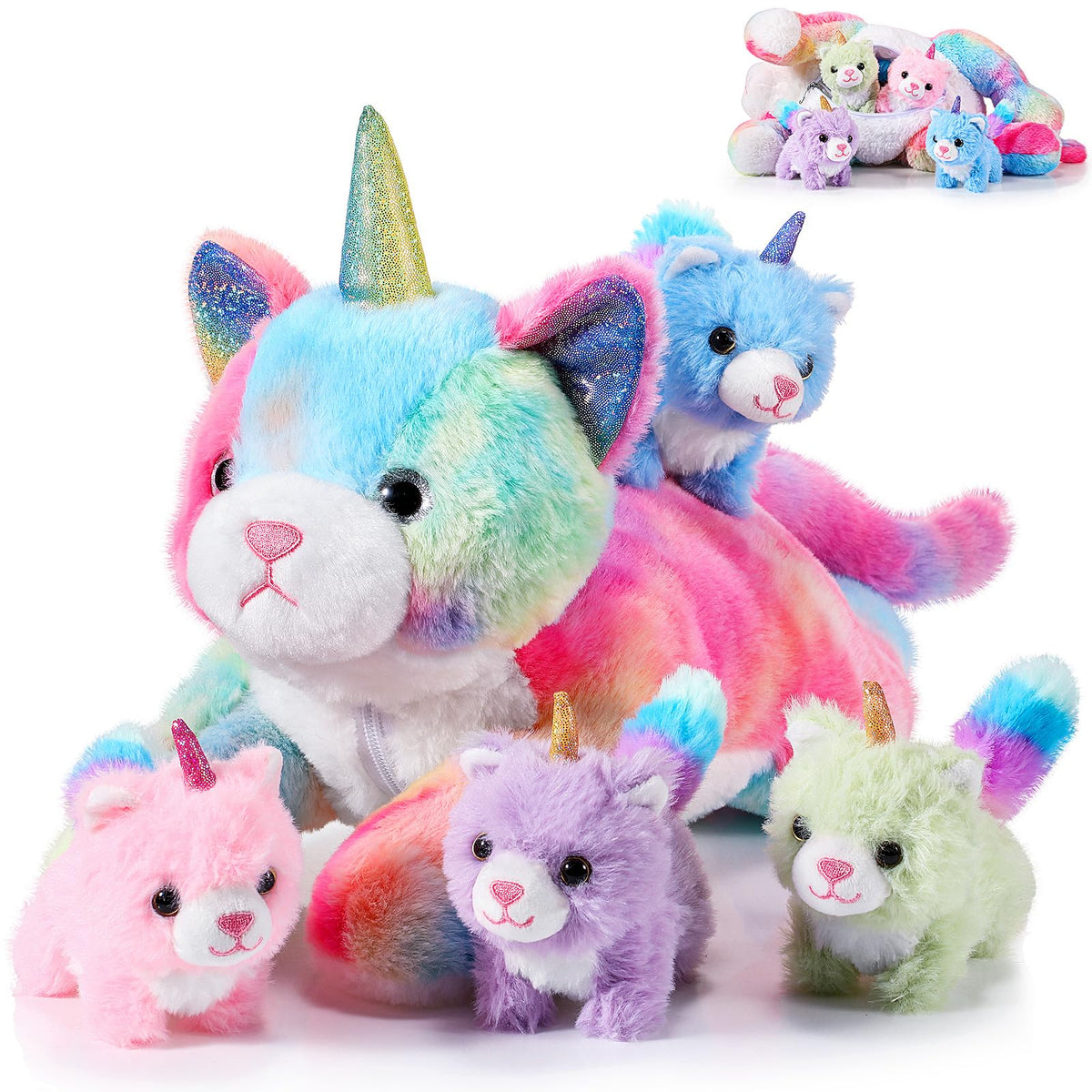 Harrycle Rainbow Caticorn Mommy Cat, 16-inch, for imaginative play.