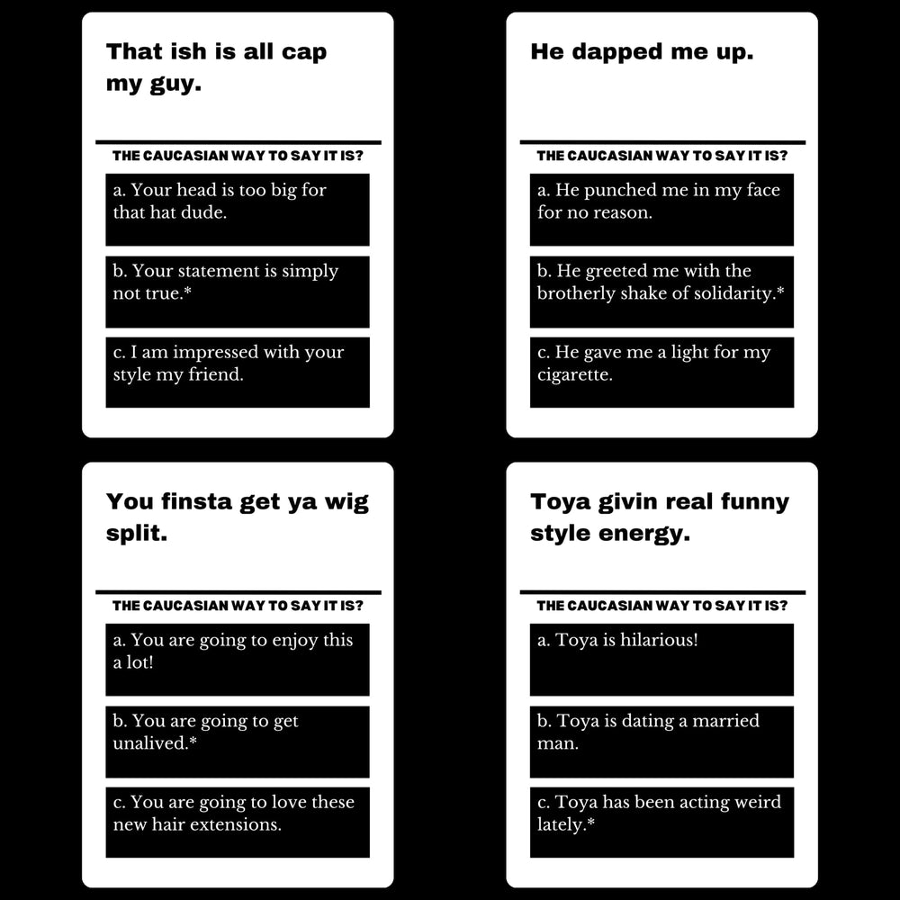 HARSTCO GAMES 99 Black Slang Phrases inside view with 125 cards