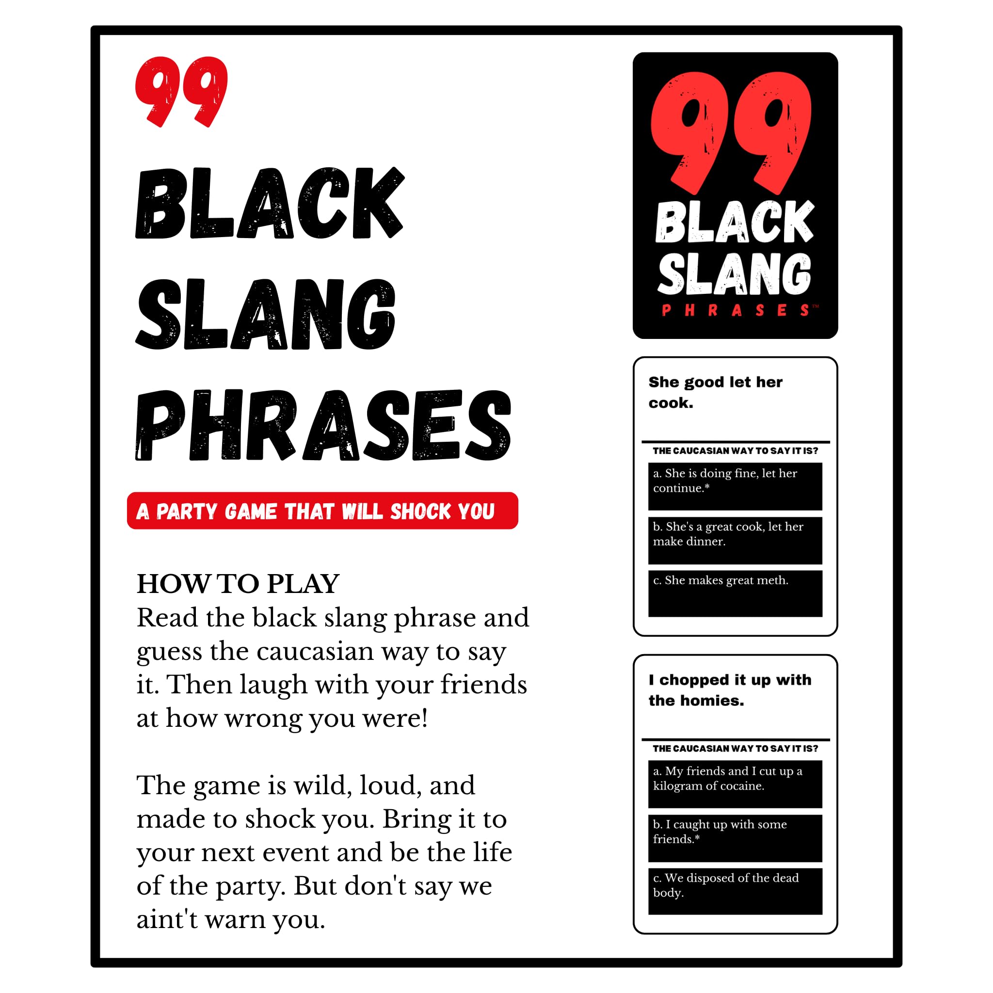 HARSTCO GAMES 99 Black Slang Phrases being read aloud for guessing