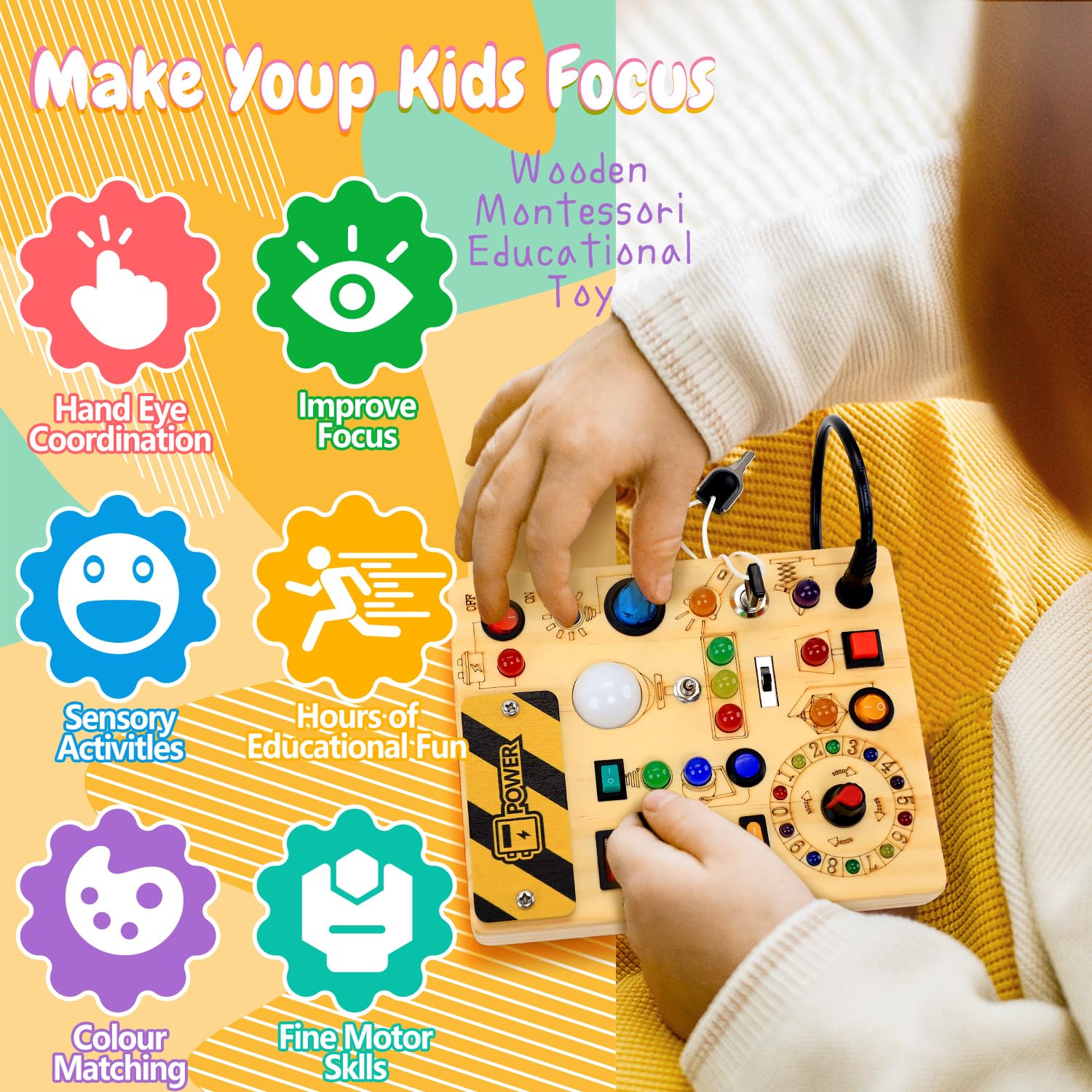 HarVow Busy Board compact size fits small hands for easy portability.