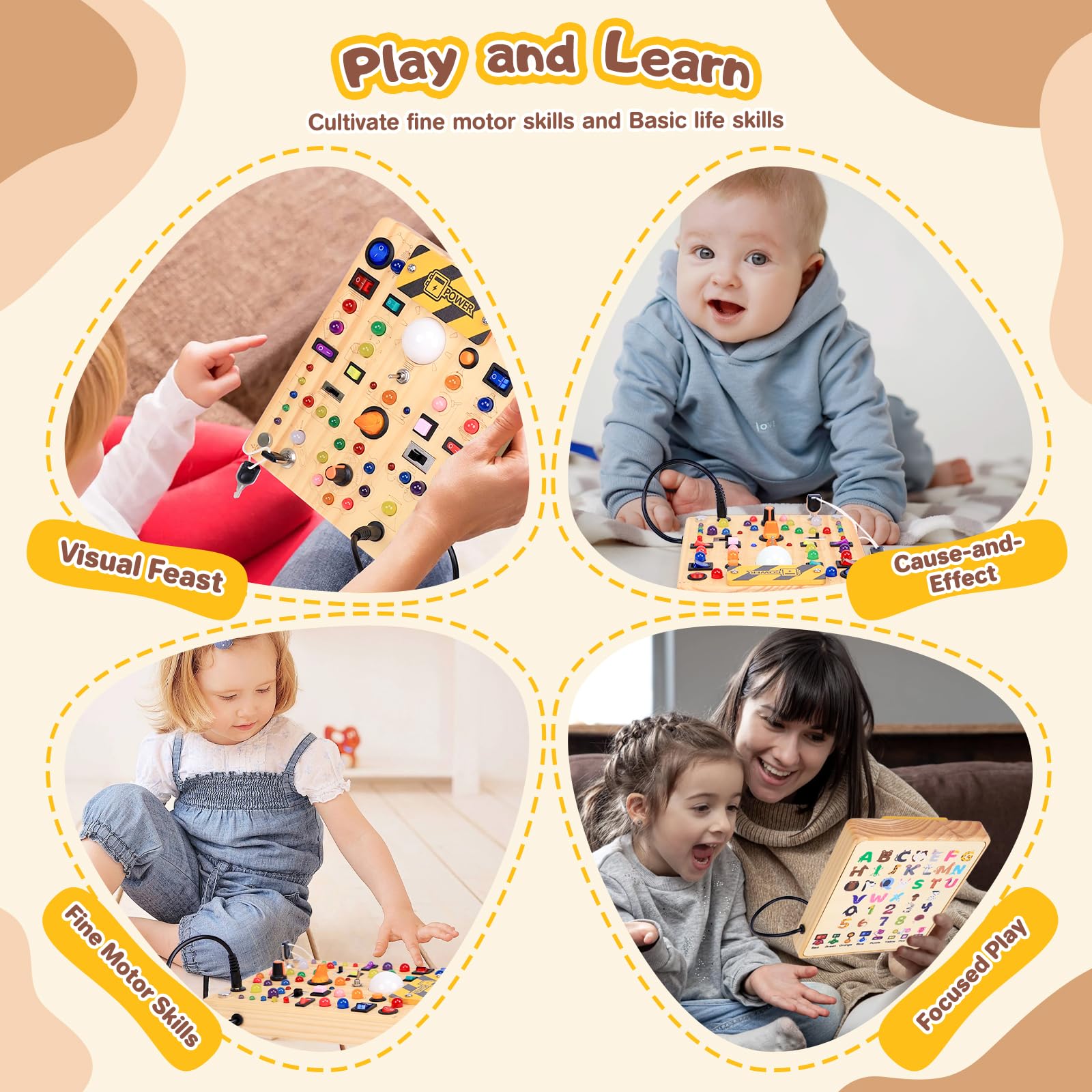 HarVow sensory board displays letters, numbers, colors for cognitive play