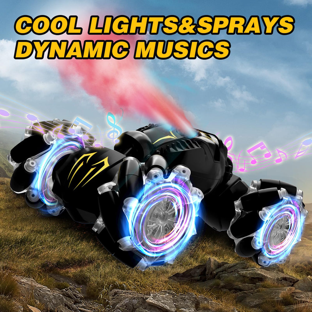 HarworLife 4WD gesture RC car with bright lights for night play.