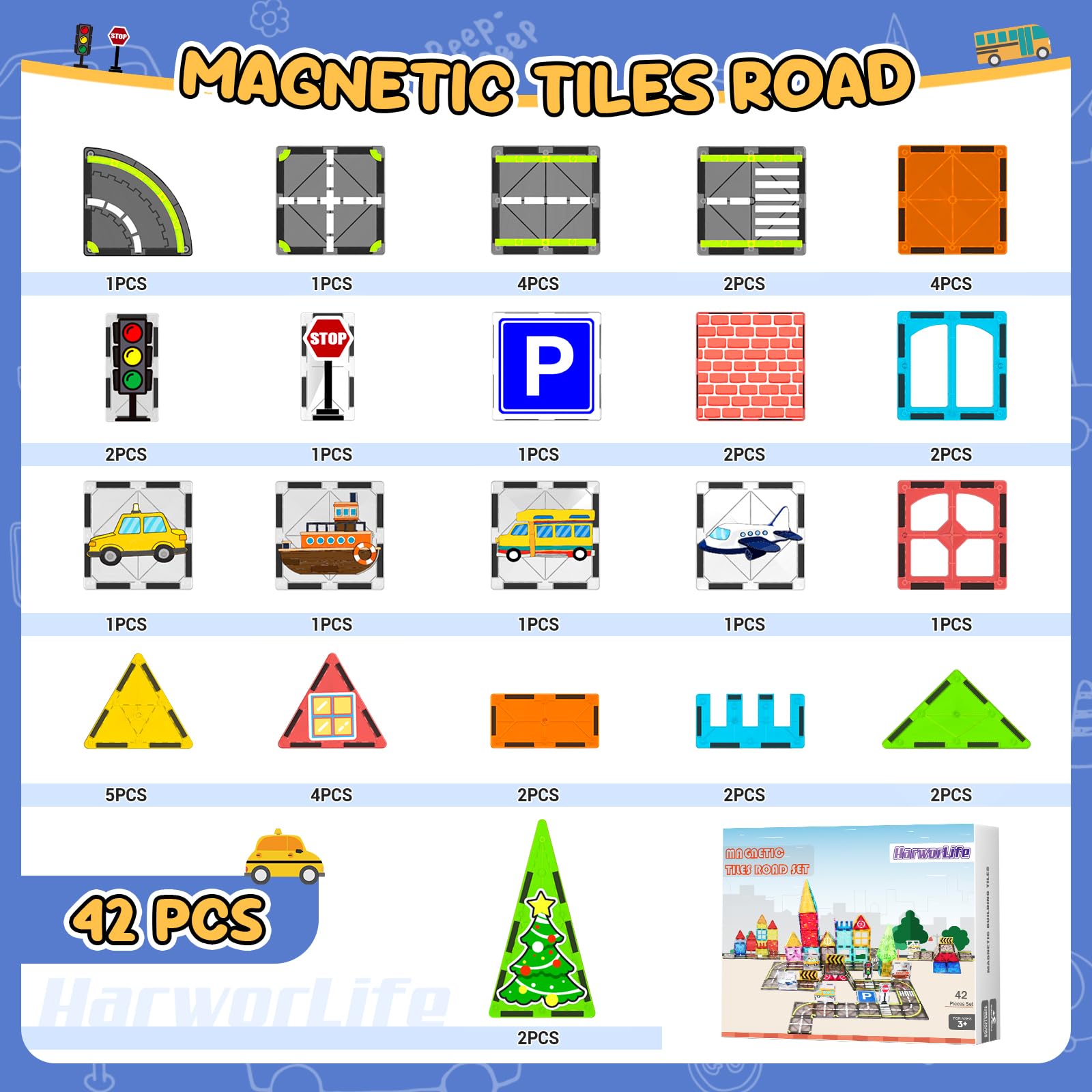 HarworLife kids engage in imaginative road layout adventures with magnetic tiles.