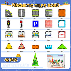 HarworLife kids engage in imaginative road layout adventures with magnetic tiles.