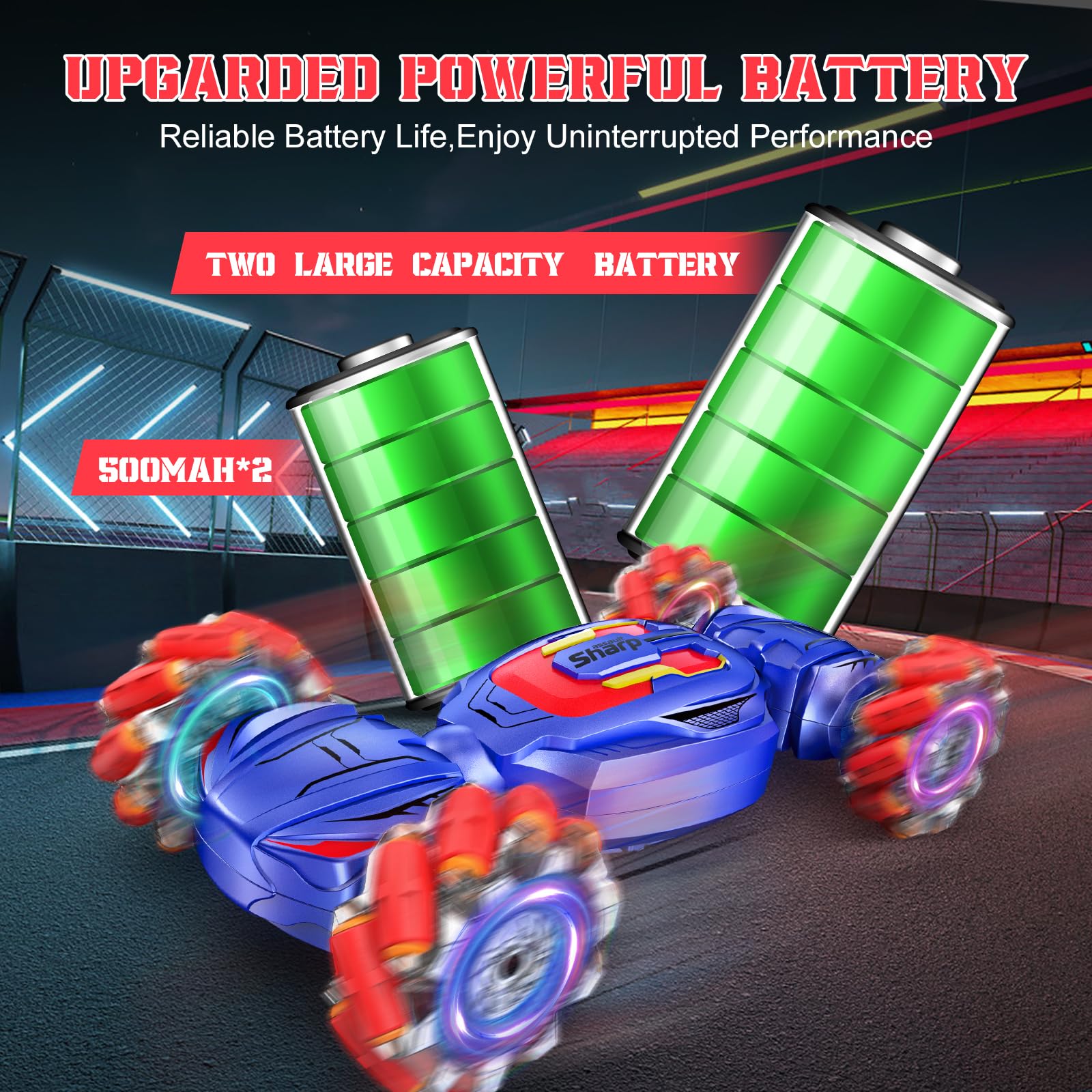 HarworLife RC car with LED lights and music for immersive play.