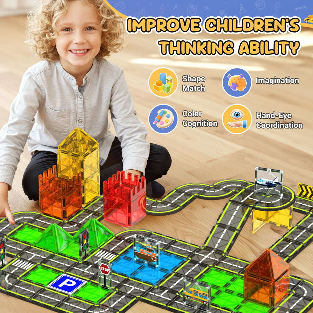 HarworLife magnetic tiles compatible with other sets for expanded layouts.
