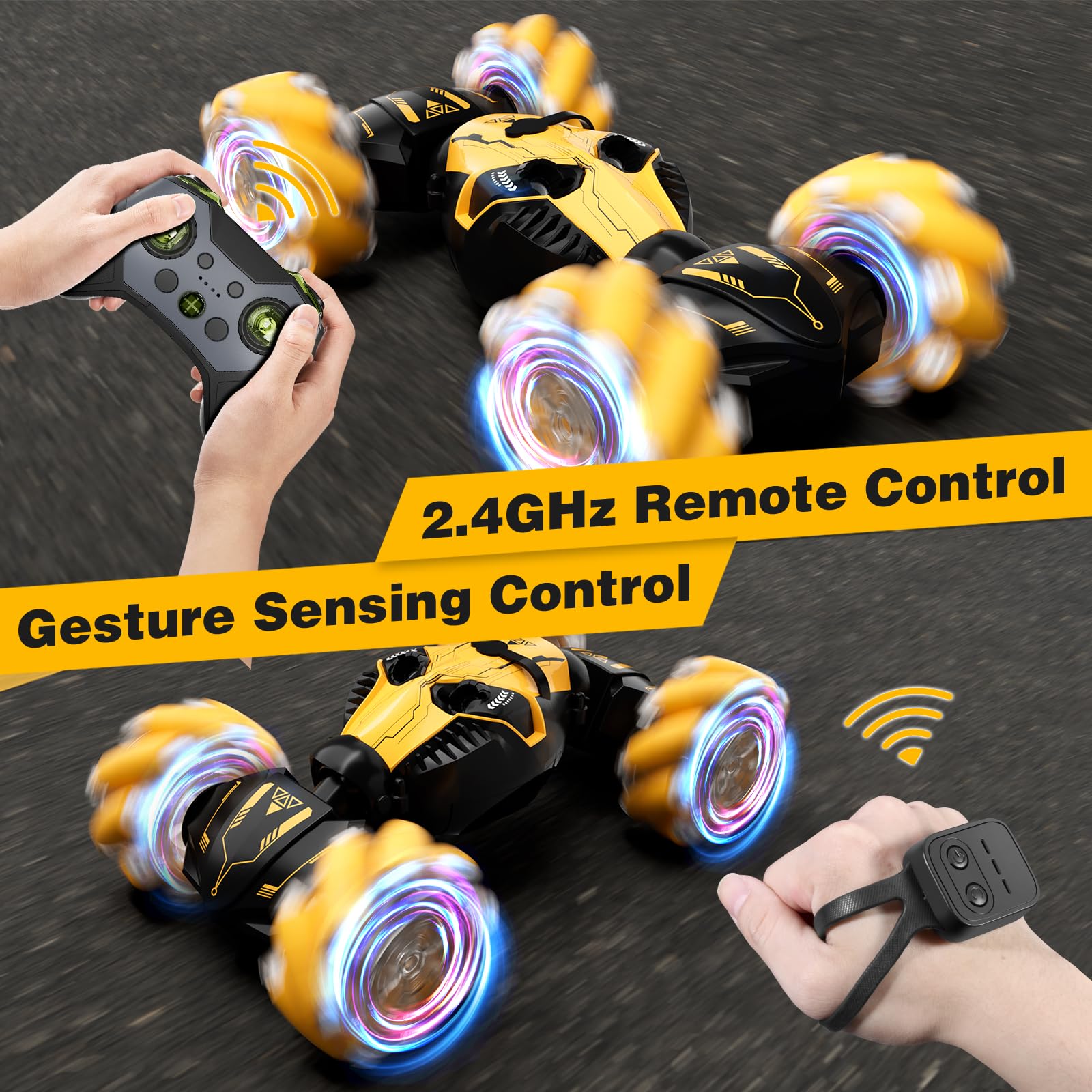 HarworLife RC car with durable tires absorbs bumps for smoother driving.
