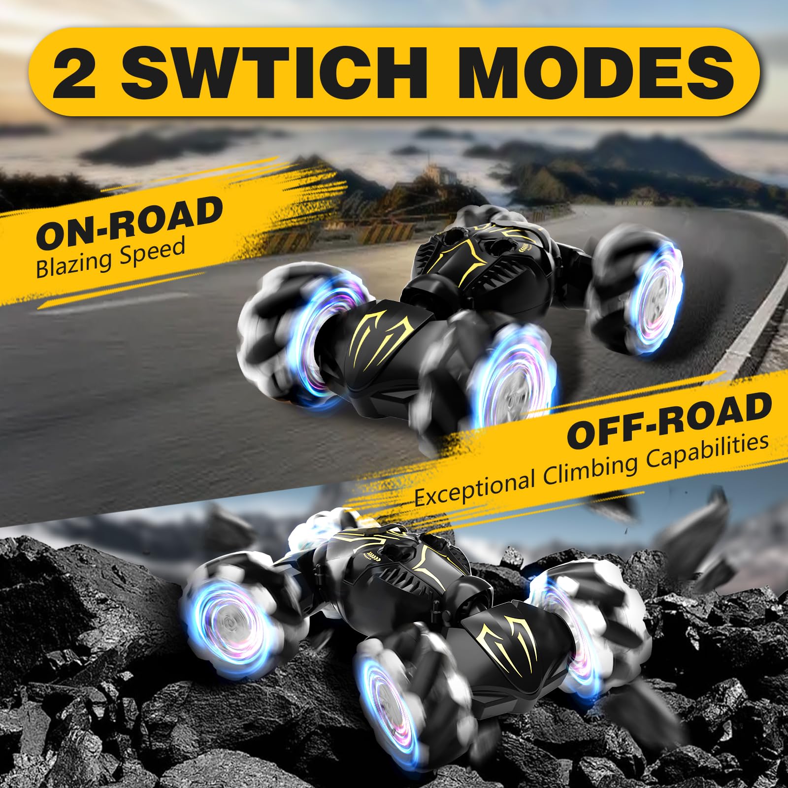HarworLife RC car with LED lights and music for immersive play.