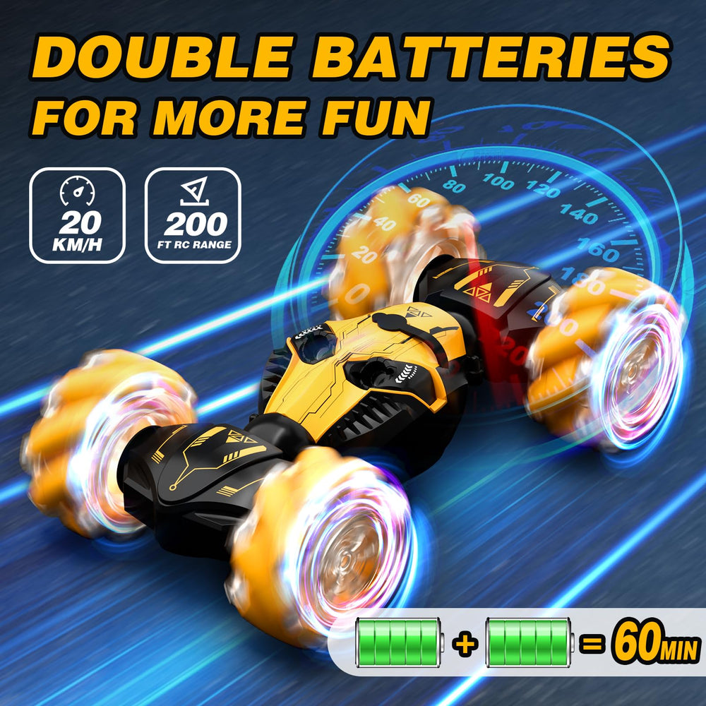 HarworLife RC car in off-road mode handling rugged outdoor surfaces.