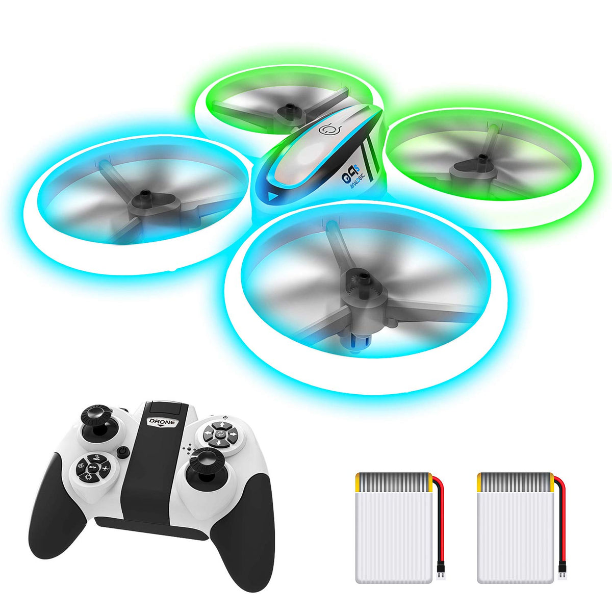 HASAKEE Q9s drone with neon green and blue lights for vivid night flights.