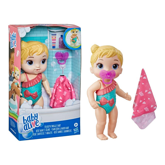 Hasbro Baby Alive Splash 'n Snuggle doll in water for bath-time play