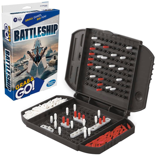 Hasbro Battleship Grab and Go unit open for quick on-the-go play.