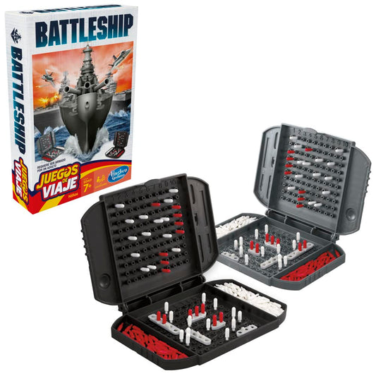 Hasbro Battleship Grab & Go open unit showcases compact travel setup.