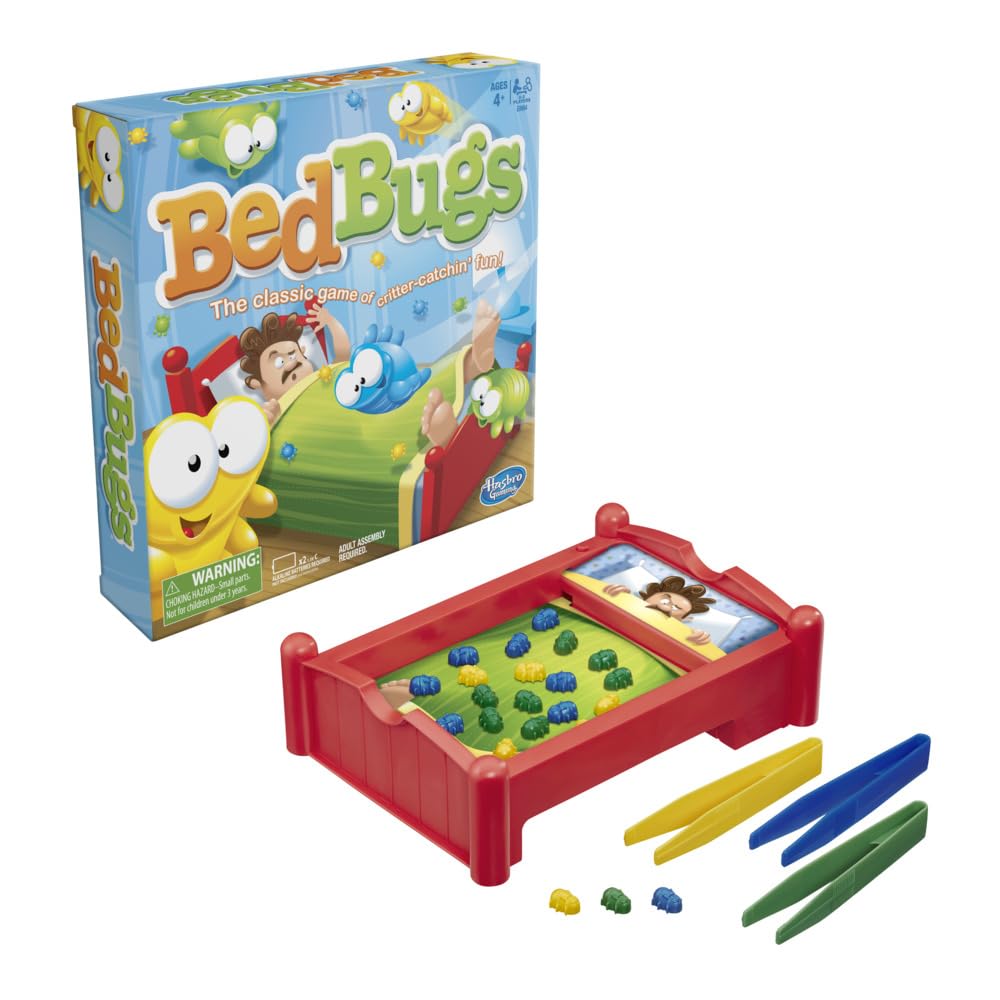 Hasbro Gaming Bed Bugs box open, easy setup for family game night.