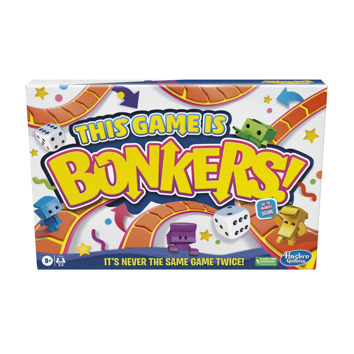 Hasbro Bonkers box and figures, bright and inviting for family game night.