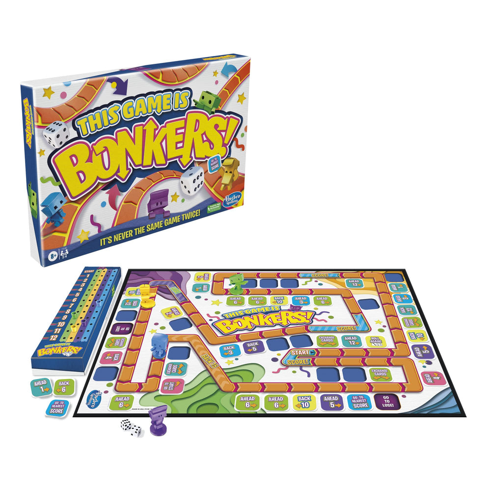 Hasbro Bonkers peg board score, clear tally keeps pace and tension.