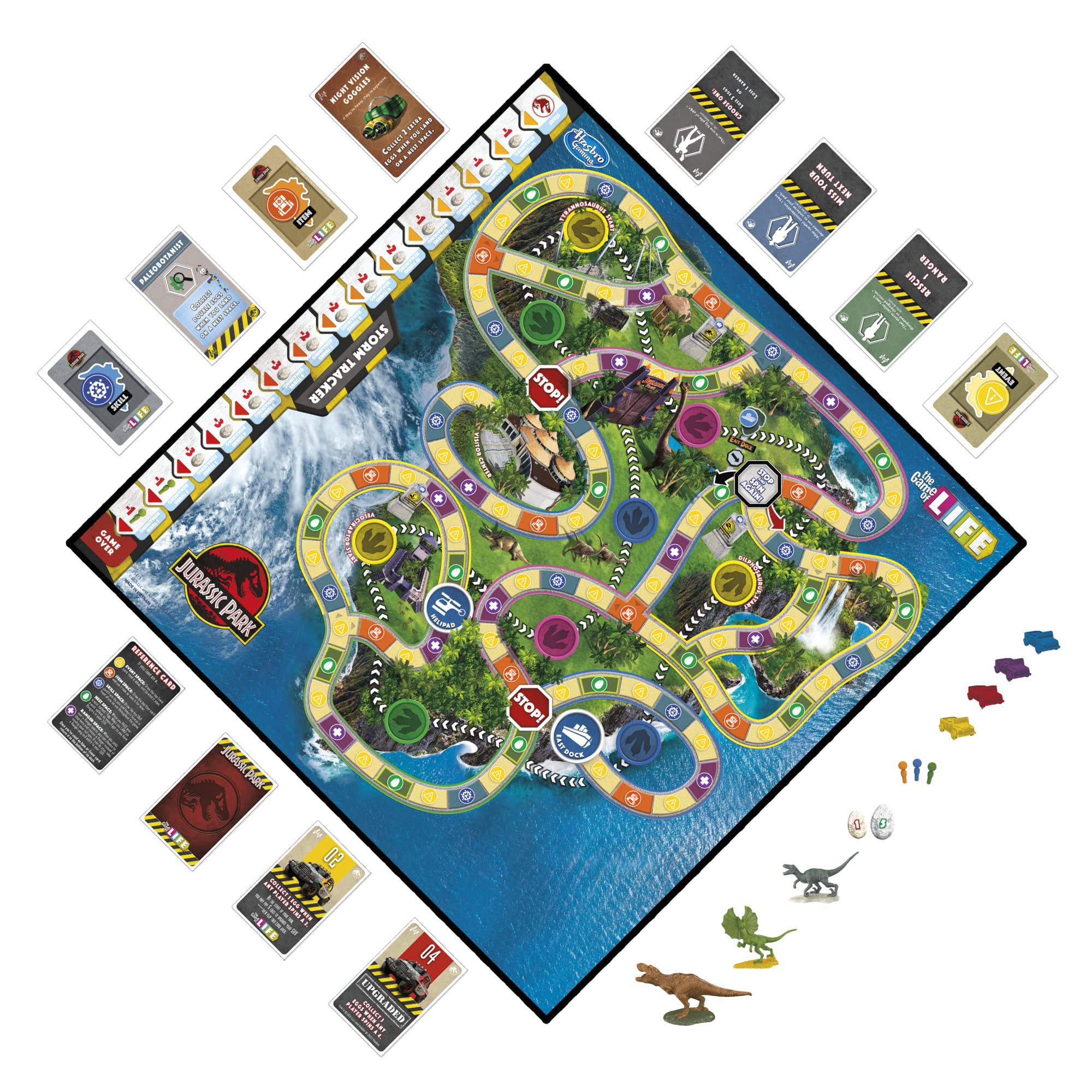 Hasbro Gaming Jurassic Park edition dino tokens invite strategic avoidance and chase play.