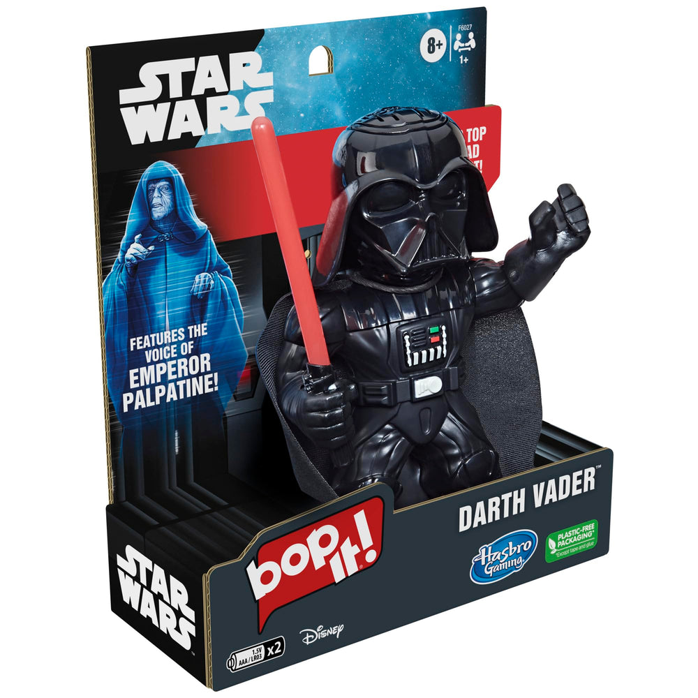 Bop It! Darth Vader Edition showing solo and Pass-It multiplayer modes for flexible play.