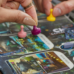Hasbro Clue Conspiracy in-app QR enhances setup with timers and tutorials.