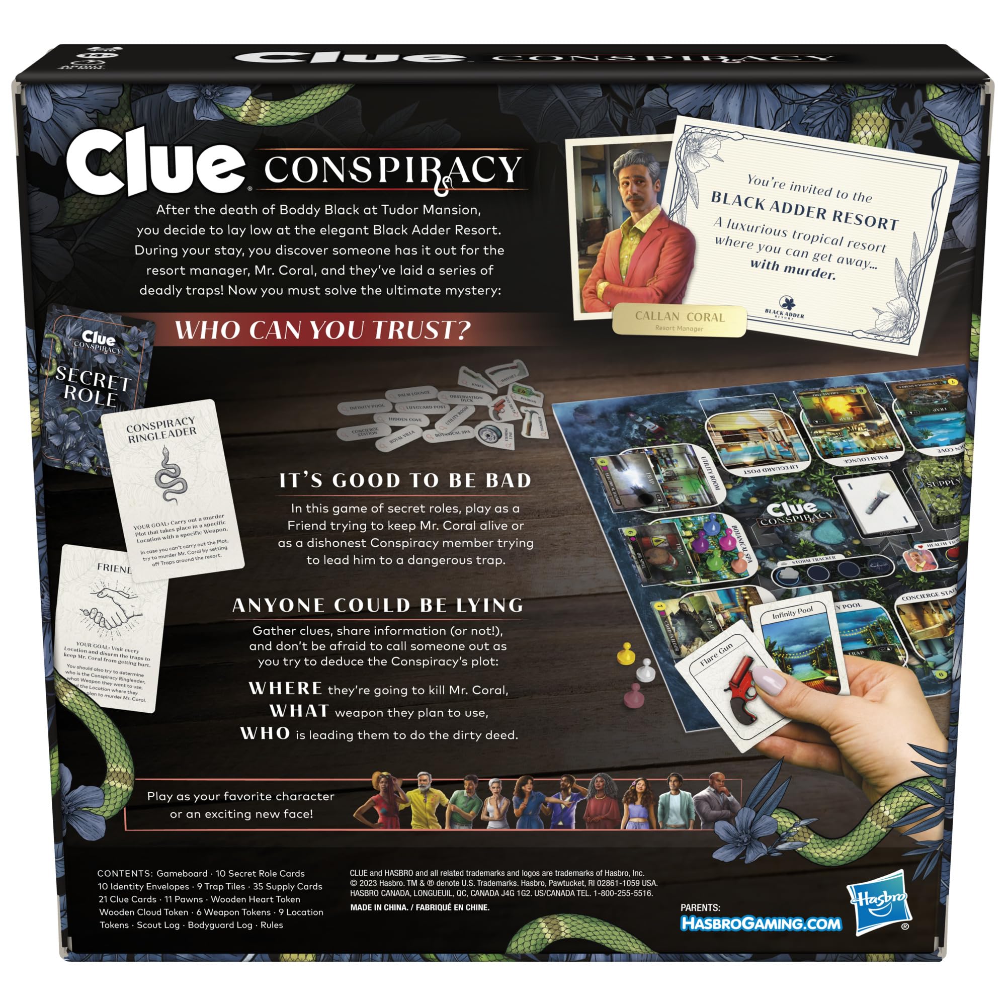 Hasbro Clue Conspiracy character tokens add strategic roles to your mystery night.