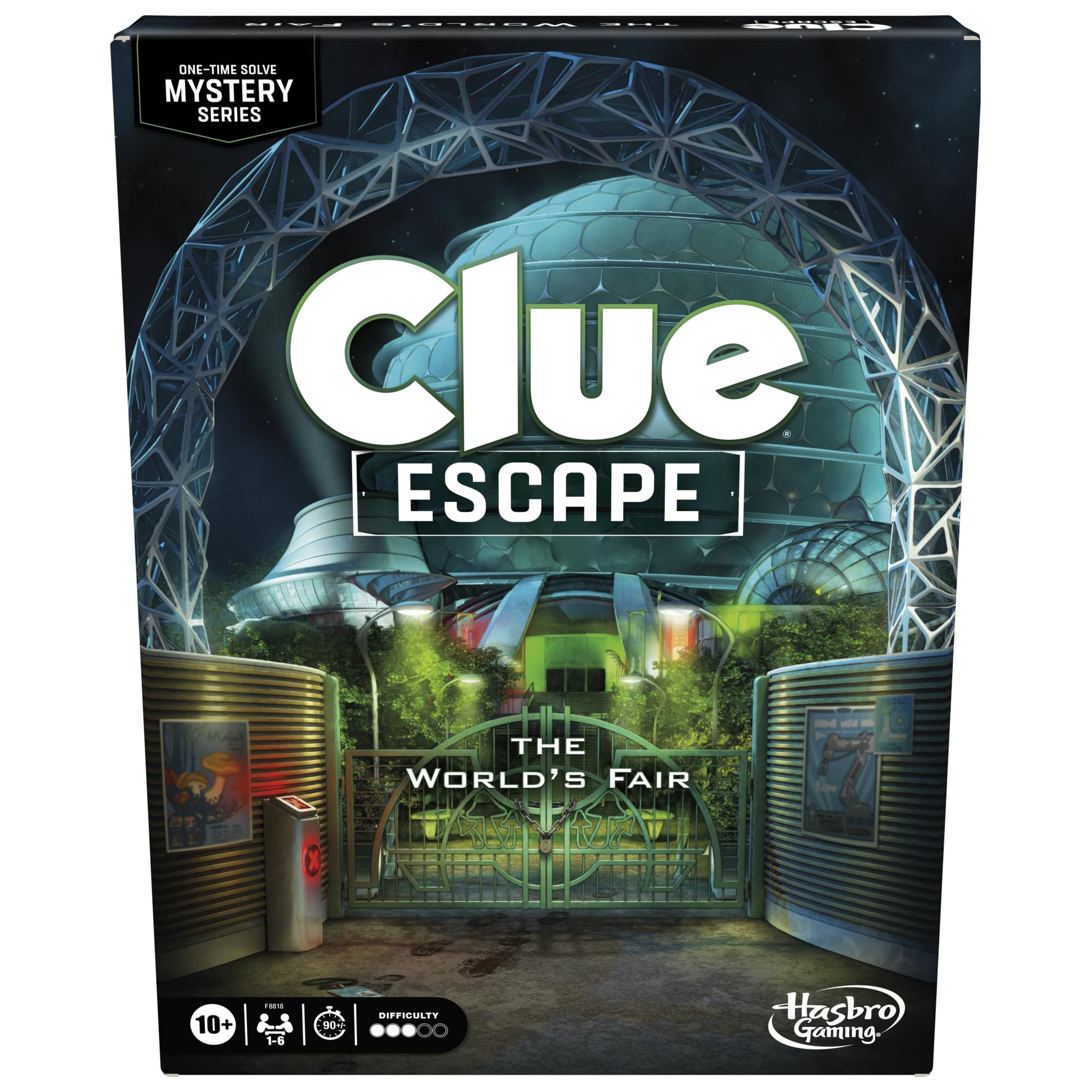 Hasbro Gaming Clue Escape World’s Fair board showing evolving exhibit layout for team play.