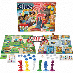 Hasbro Gaming Clue Junior double-sided gameboard highlights grow-with-me play for young detectives.