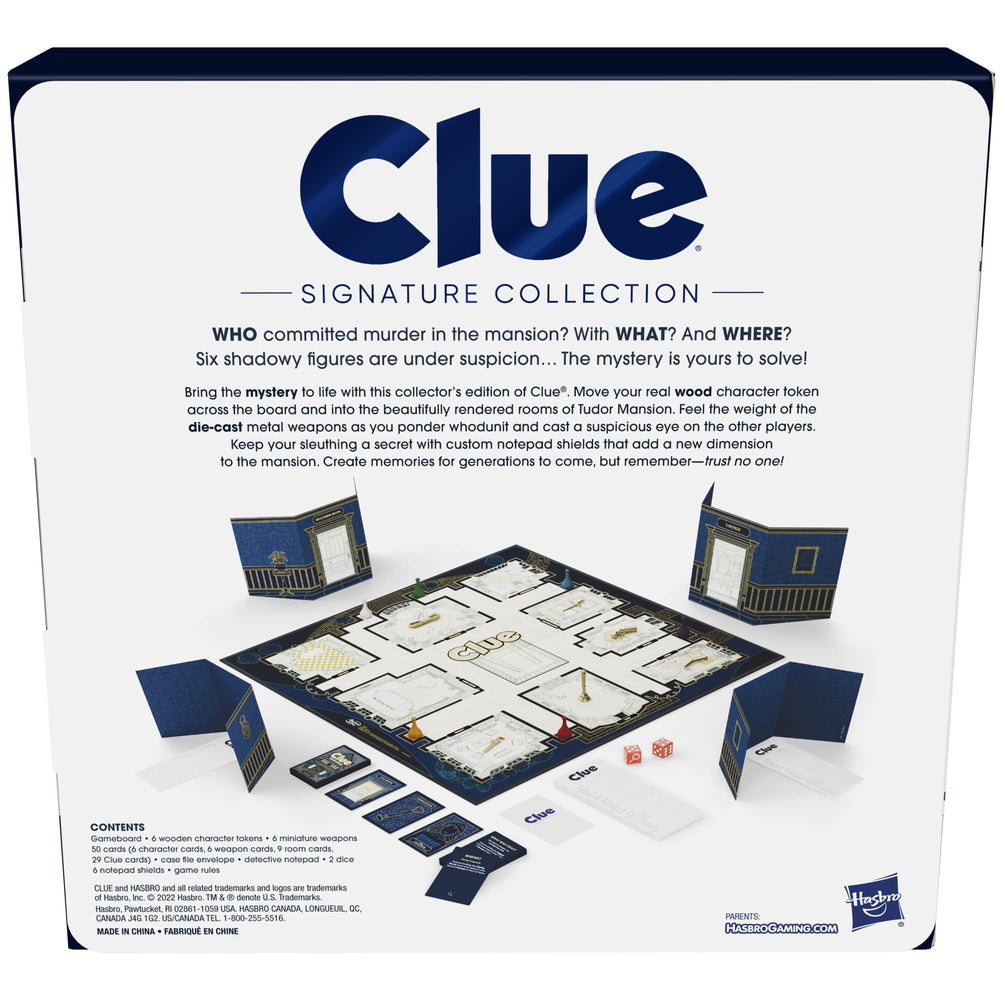Hasbro Gaming Clue Signature Collection custom-notepad-shields invite discreet note-taking during mystery solving.