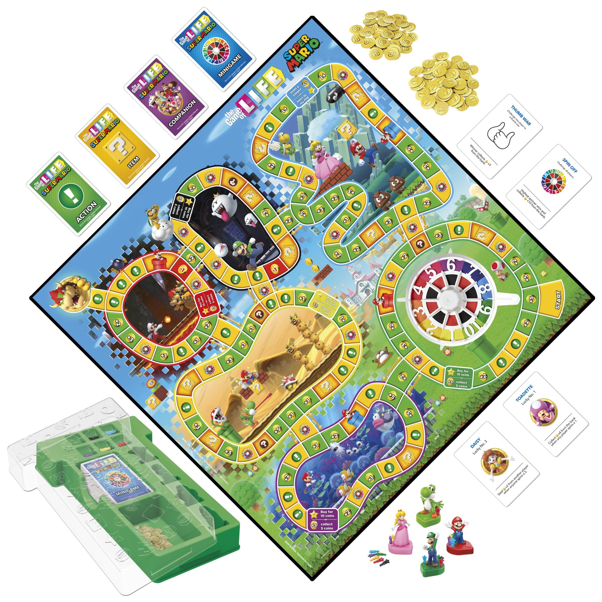 Mario figurine takes the lead during play in The Game of Life: Super Mario Edition.