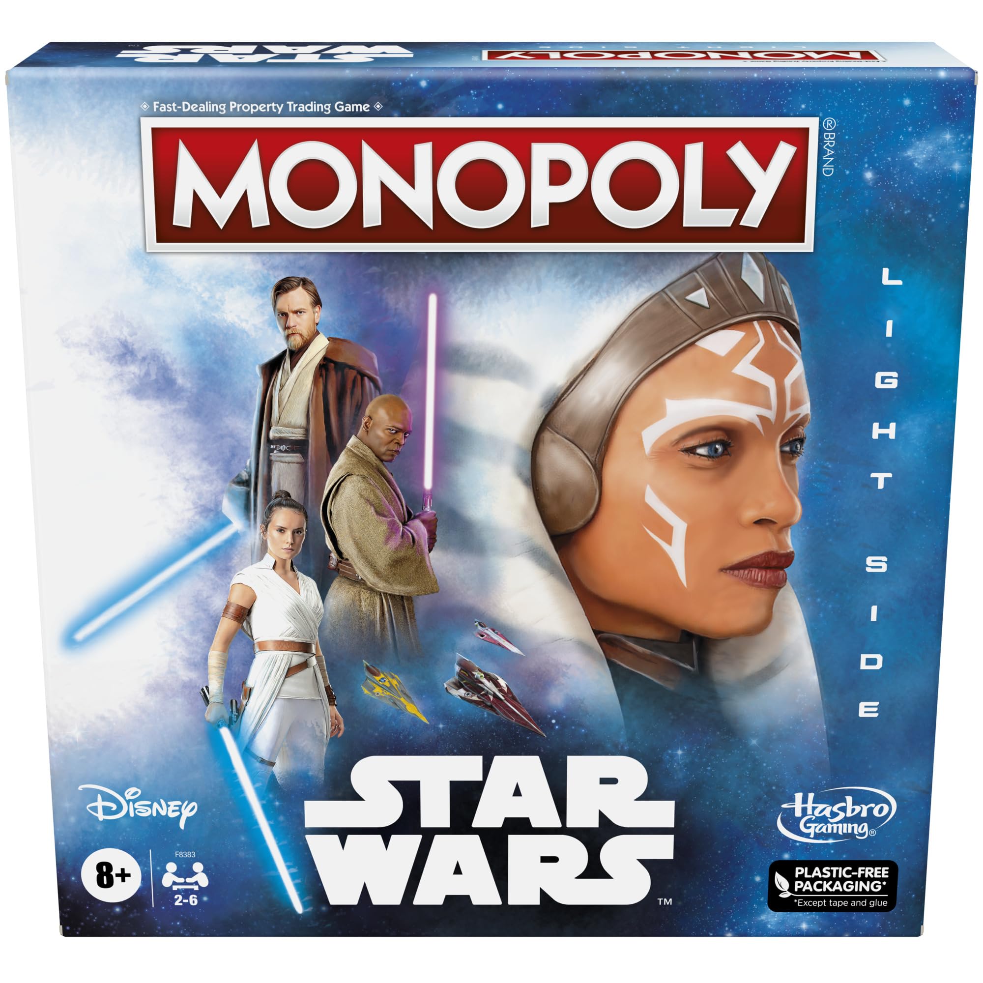 Hasbro Gaming Monopoly Star Wars Light Side tokens feature six Jedi-inspired characters for play variety.