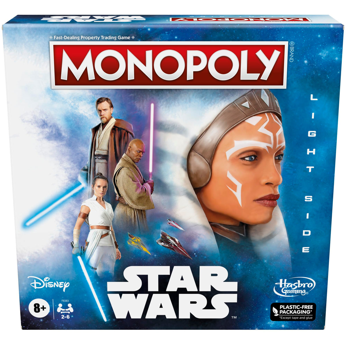 Hasbro Gaming Monopoly Star Wars Light Side tokens feature six Jedi-inspired characters for play variety.