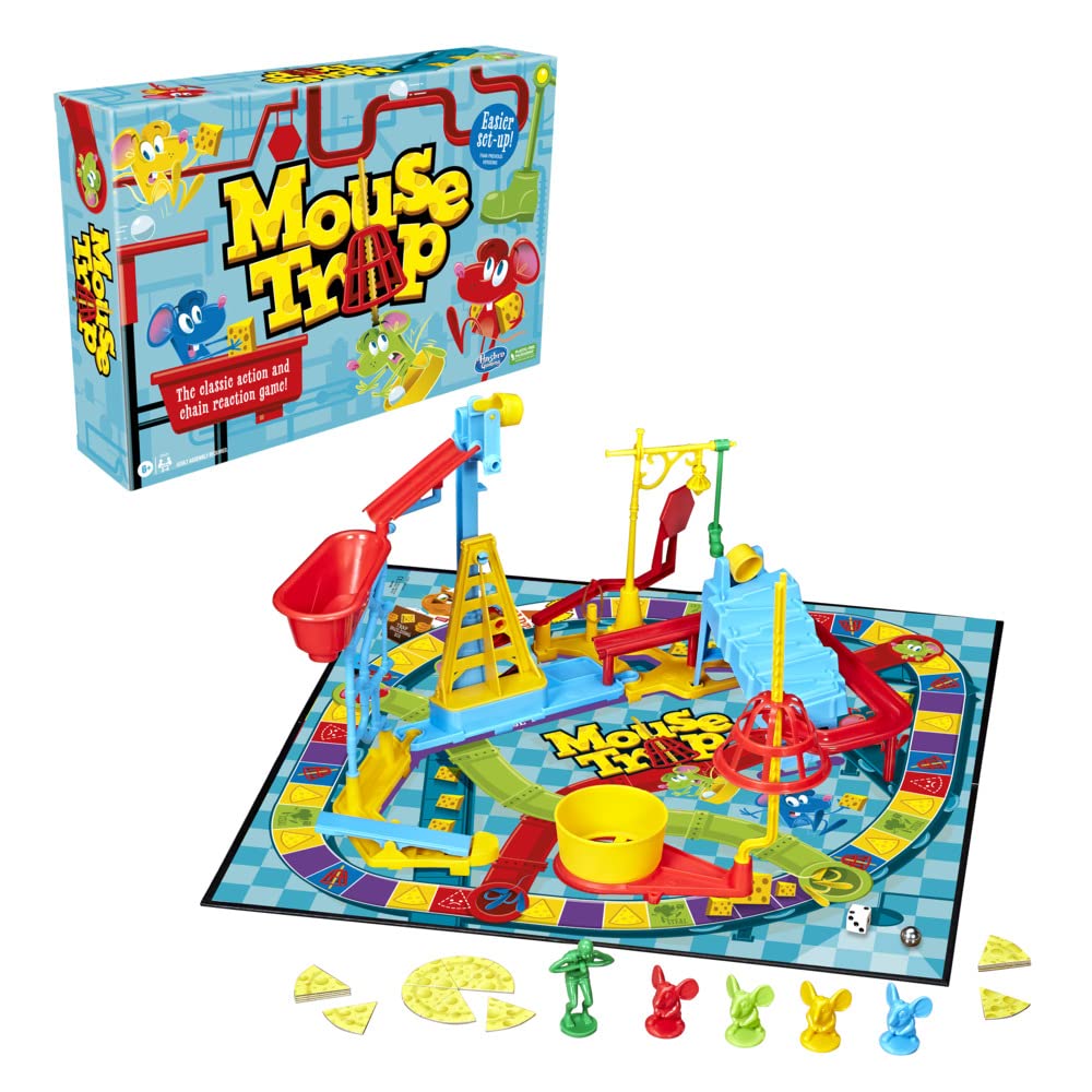 Hasbro Gaming Mousetrap in action as players chase cheese wedges.