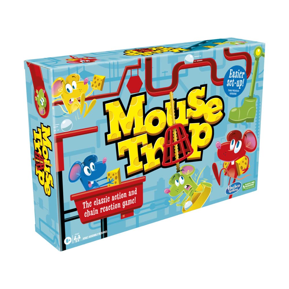 Hasbro Gaming Mousetrap cheese wedges on the board during play.