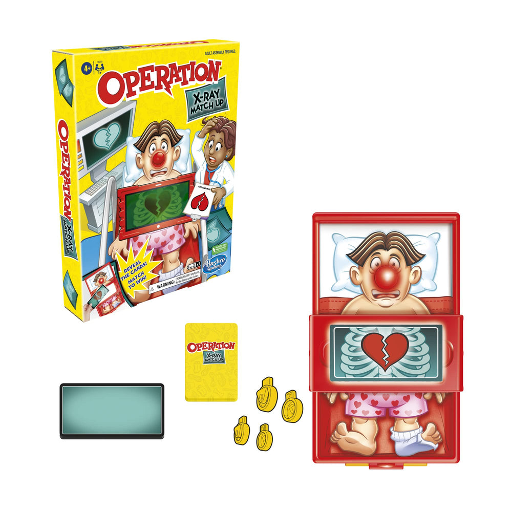 Hasbro Gaming Operation X-Ray Match Up storage case keeps pieces organized.