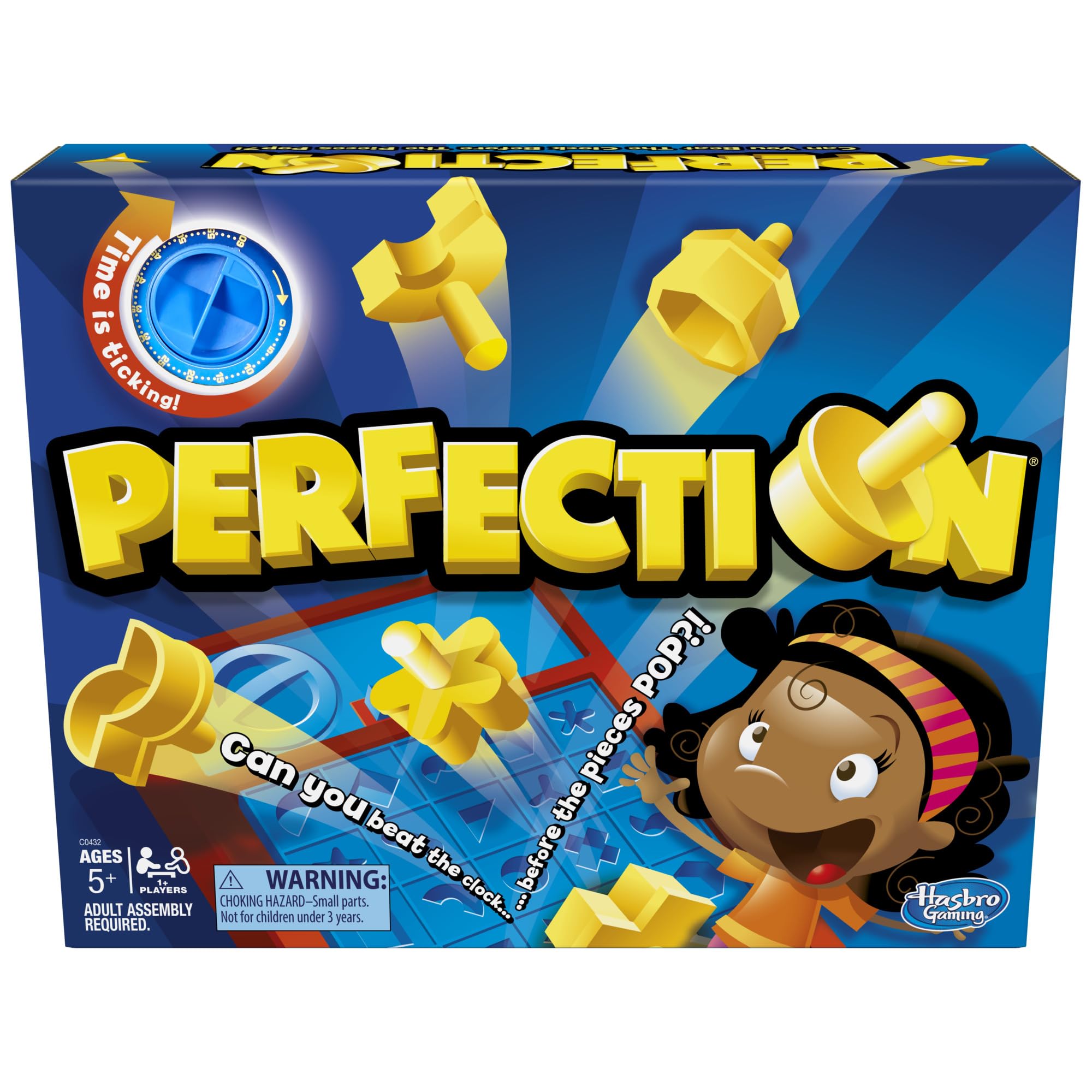 Hasbro Gaming Perfection tray with shapes for fast-paced shape matching and focus