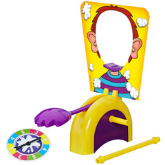 Hasbro Gaming Pie Face Game head-through-mask moment inspires shared laughter.