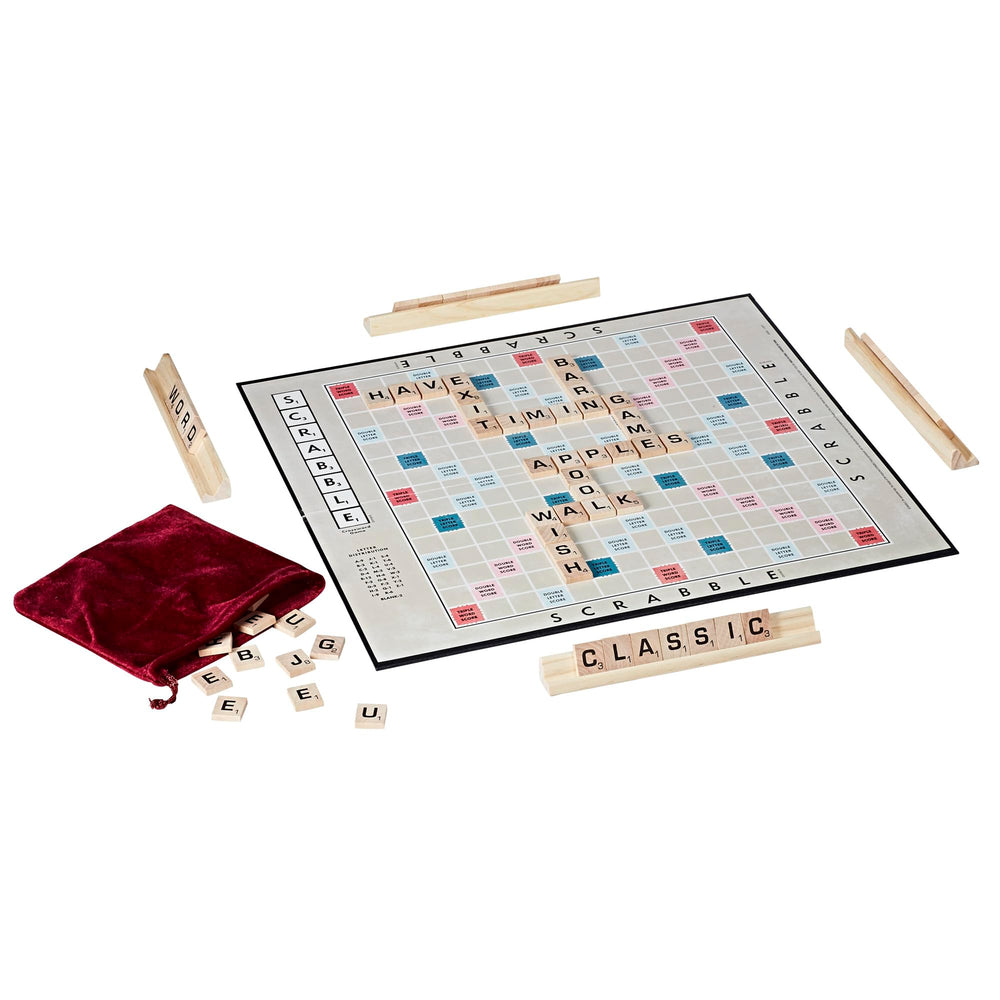 Hasbro Gaming Scrabble 1949 edition wooden racks organize tiles for quick, efficient play.