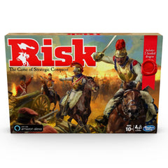 Hasbro Gaming Risk gameboard shows a world map for strategic conquest and planning.
