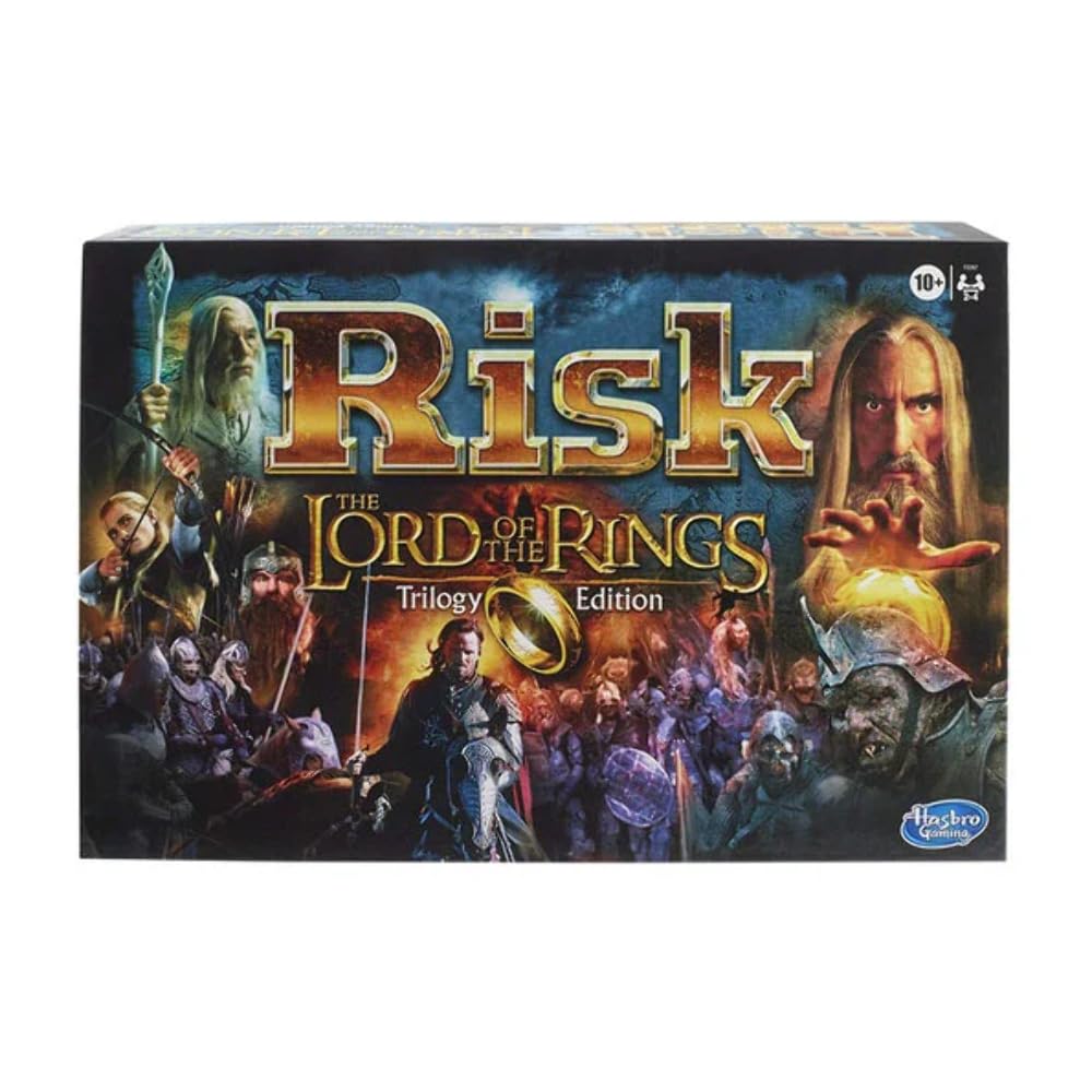 Hasbro Gaming Risk Lord of the Rings map for immersive Middle-earth battles, ideal for family game nights.