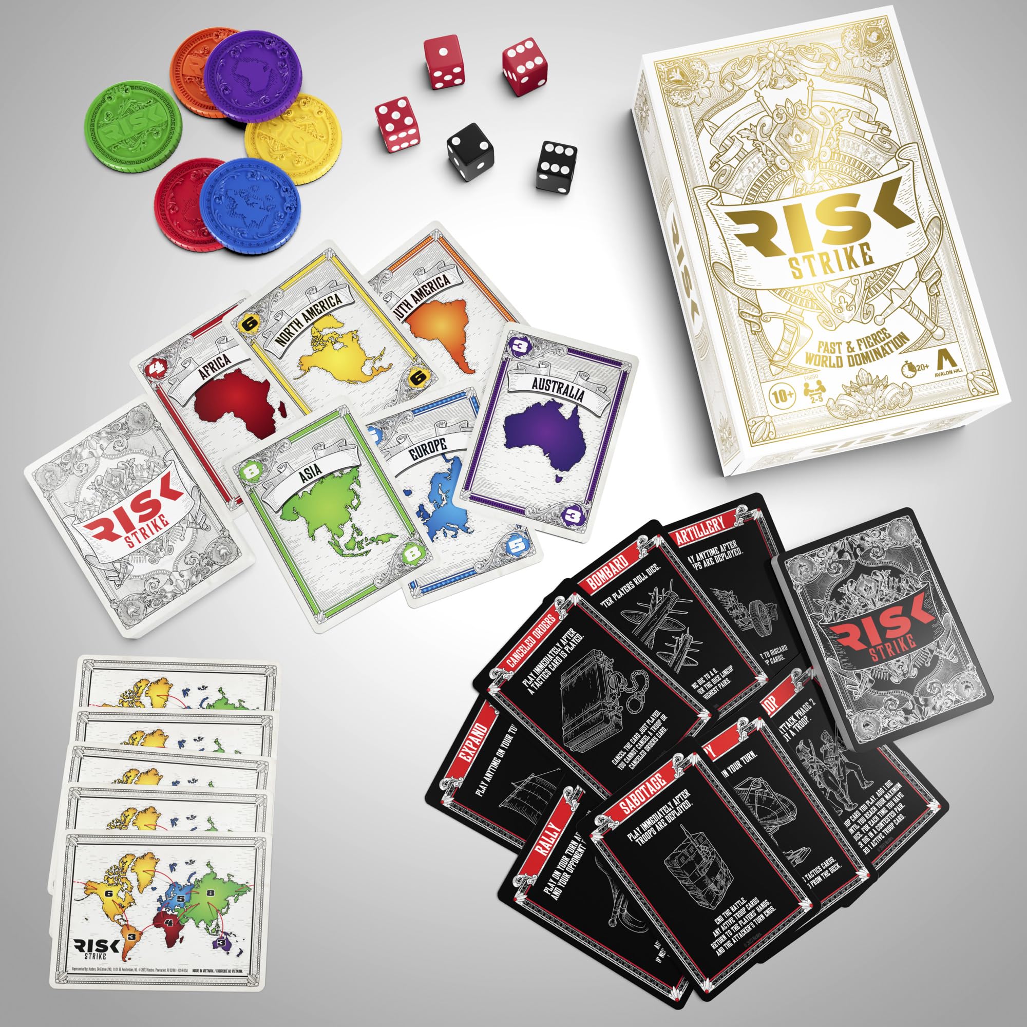Hasbro Gaming Risk Strike tactics cards showing strategic options.