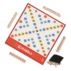 Hasbro Gaming Scrabble premium score squares highlight strategic word opportunities.