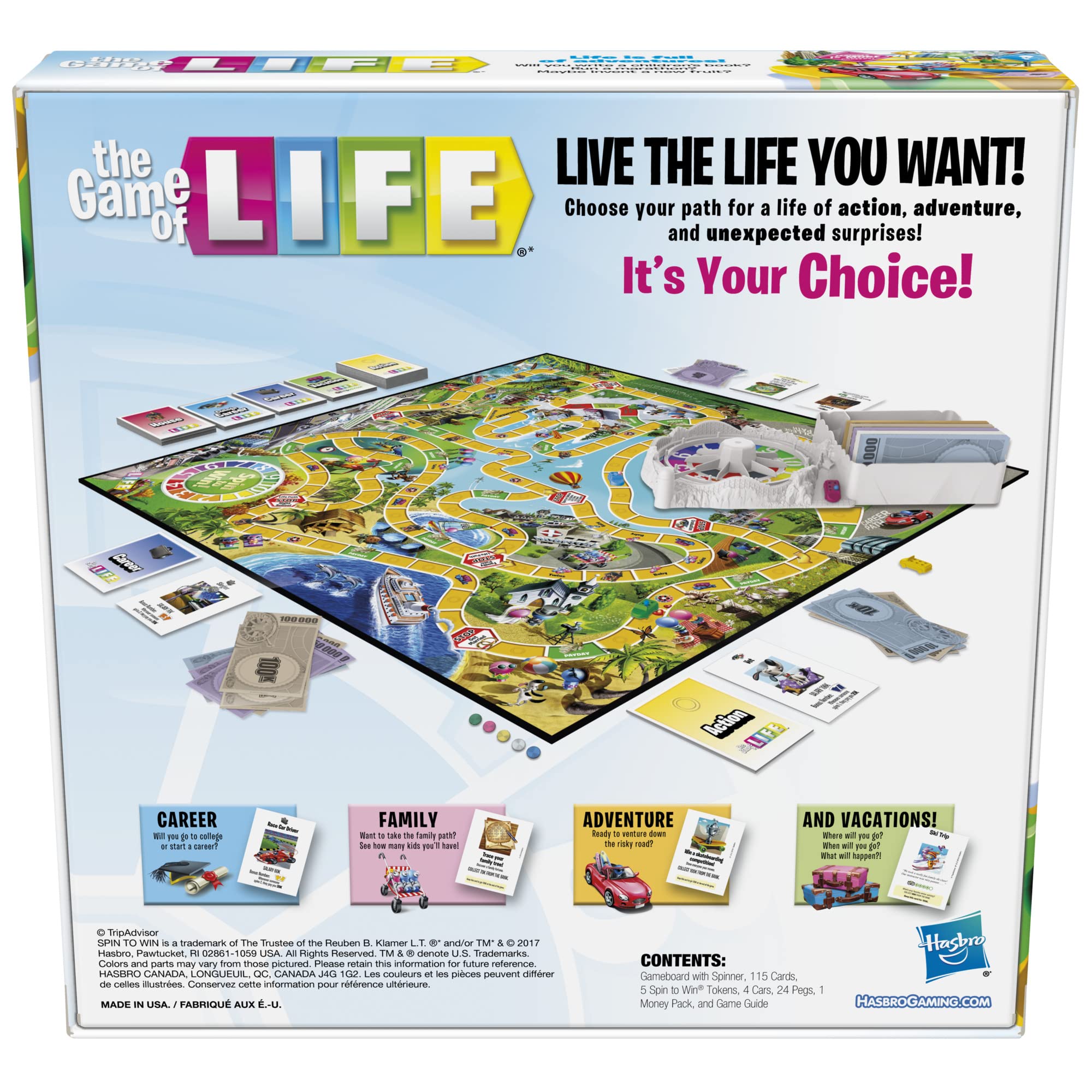 Hasbro Gaming The Game of Life showing 31 career cards for endless path options