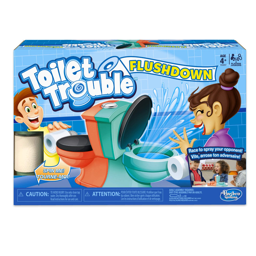 Hasbro Gaming Toilet Trouble Flushdown front view for quick family fun