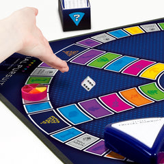 Hasbro Gaming Trivial Pursuit Master Edition game pieces and wedges support quick scoring.