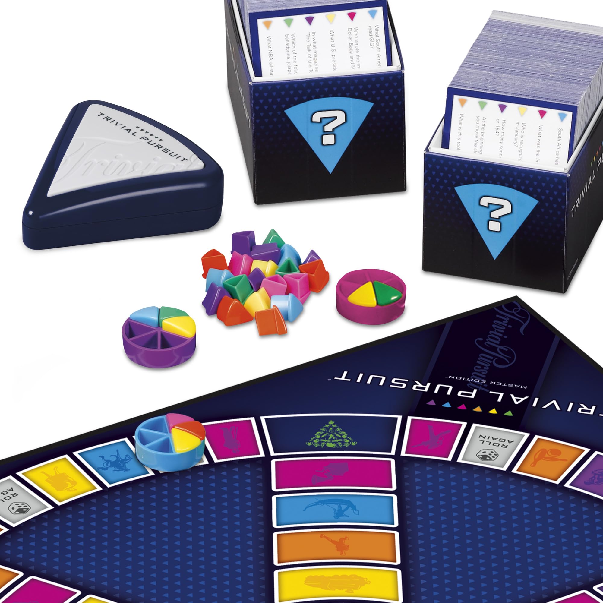 Hasbro Gaming Trivial Pursuit Master Edition wedges help track correct answers during play.