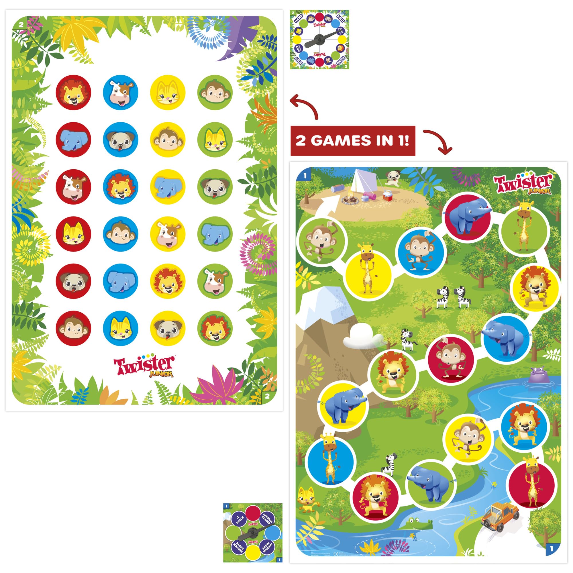 Hasbro Twister Junior reversible spinner shown for quick level changes.