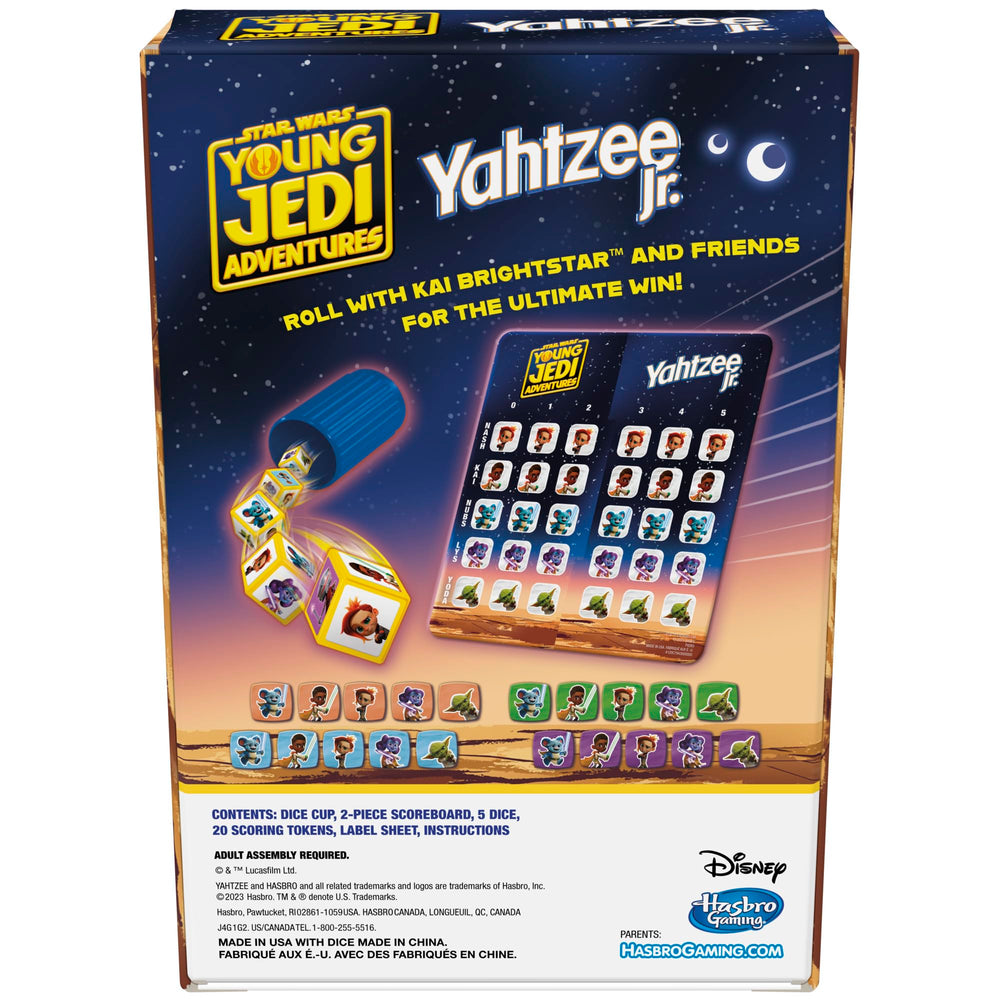 Hasbro Yahtzee Jr. Star Wars characters on dice support quick counting and pattern recognition.